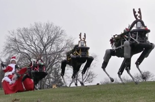 Boston Dynamics robot pulling a sleigh