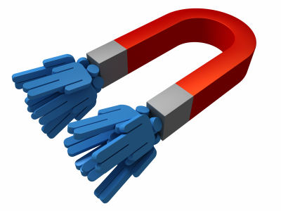 Magnet attracting little blue people