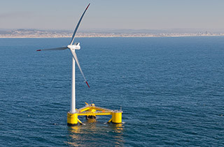 The WindFloat prototype platform off Portugal. Principle Power photo.