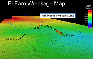 An NTSB map shows the El Faro wreckage.
