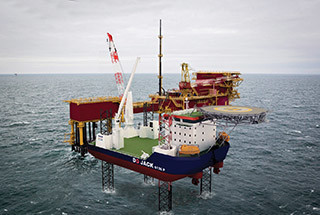 A rendering of a DG Jack jack-up platform. Damen image.