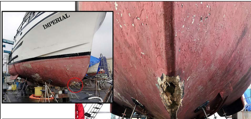 The California crabber Imperial flooded after crashing into rocks at Point Reyes. Coast Guard photo.
