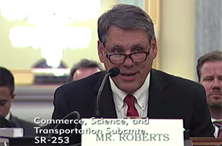 Crowley Maritime&#039;s Michael Roberts testifies before the Senate subcommittee. Hearing video screenshot.