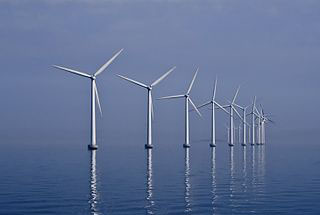 Turbines at Denmark&#039;s Middlegrunden wind farm. Creative Commons photo/Kim Hansen.