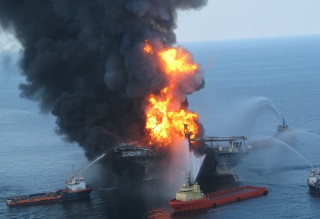 The Deepwater Horizon ablaze. USCG photo.