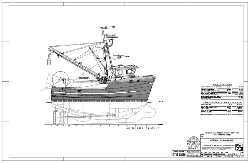 Seattle naval architect Hal Hockema is bringing some of his latest ideas for the West Coast workhorse 58-footer to Pacific Marine Expo this week. Hockema Whalen Myers Associates image.