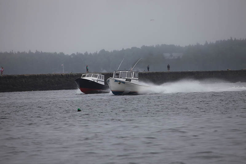 The Wild, Wild West ahead of Stevie Johnson's Lynn Marie at the Rockland, Maine lobster boat races in 2017. Jon Johansen photo.