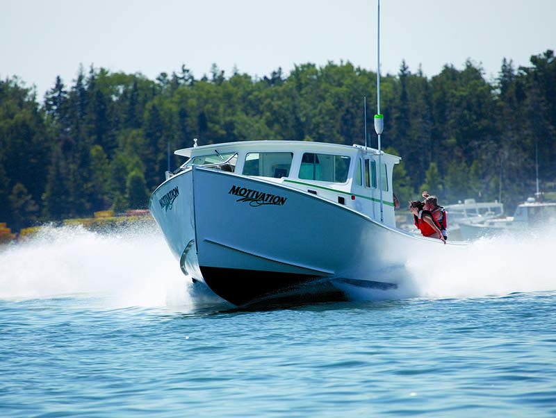 The Motivation, shown here at the Friendship, Maine, lobster boat races, is the fastest Northern Bay 36 boat General Marine has built. Jon Johansen photo.