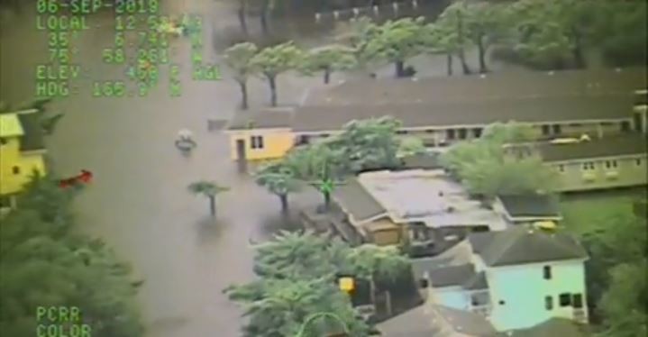 Hurricane Dorian's Sept. 6 landfall flooded Ocracoke Island, N.C. Coast Guard video image/ PO1 Stephen Lehmann.