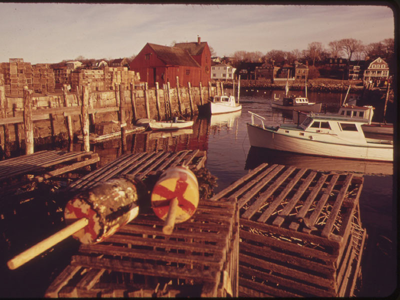 Lobster pots and buoys in Rockport, Mass., 1973. U.S. National Archives photo by Deborah Parks.