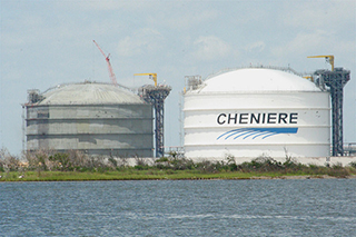 Tanks at Cheniere Energy&#039;s Sabine Pass LNG terminal. Creative Commons photo/Roy Luck.