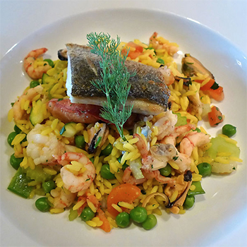 Paella offers a delicious variety of seafood in a one-dish meal; Sandstein