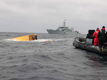 The Canadian Coast Guard found no sign of the five missing Nova Scotia lobstermen in the overturned Miss Ally. RCMP photo