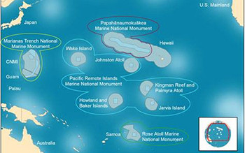 The Pacific Island region and monuments as they currently stand; NMFS photo