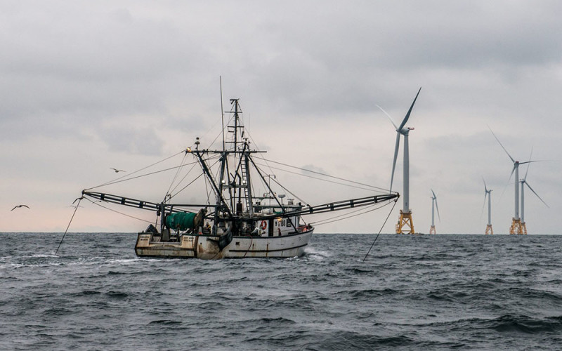 The trawler Virginia Marise from Point Judith, R.I., near the Block Island Wind Farm. Deepwater Wind photo.