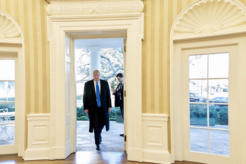 President Donald Trump walks into the oval office. Twitter photo by @POTUS.