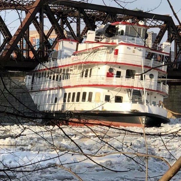Cruise boat in Hudson ice NY State Police
