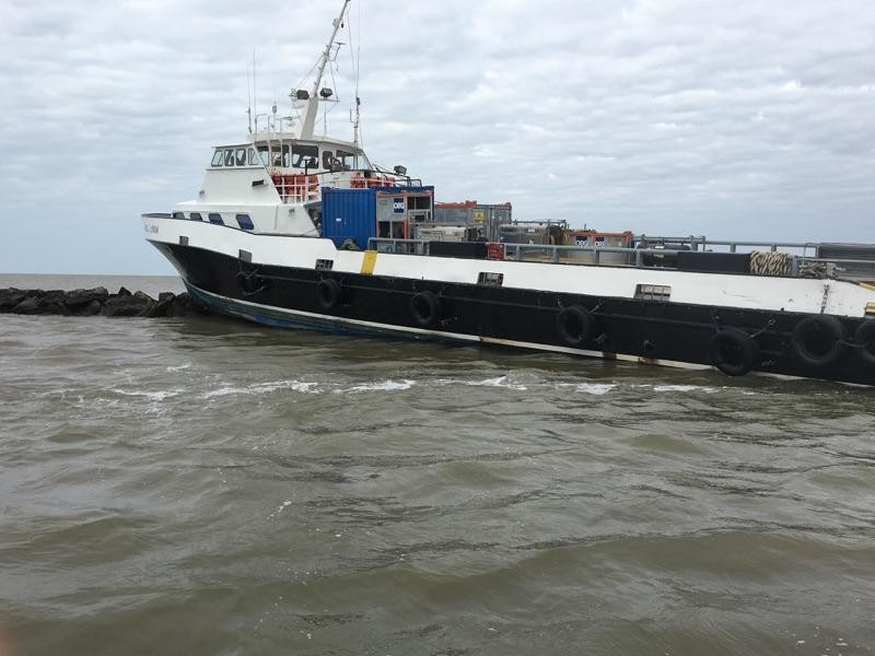 Offshore Supply Vessel runs aground off jetty near Cameron, Louisiana