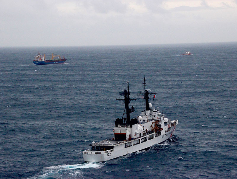 Coast Guard Cutter Morgenthau crew provides assistance to disabled cargo veseel in Gulf of Alaska