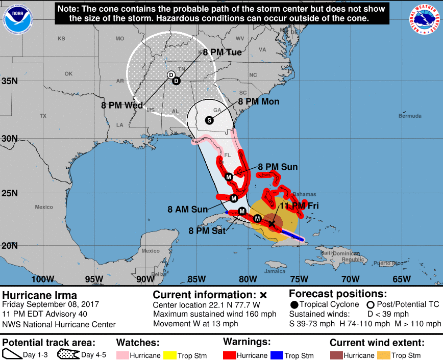Irma cone 11 pm Friday