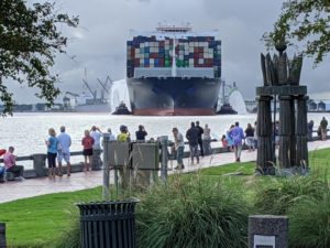 The CMA CGM Brazil coming into the Port of Savannah Sept. 18, 2020. Corps of Engineers Savannah District photo.